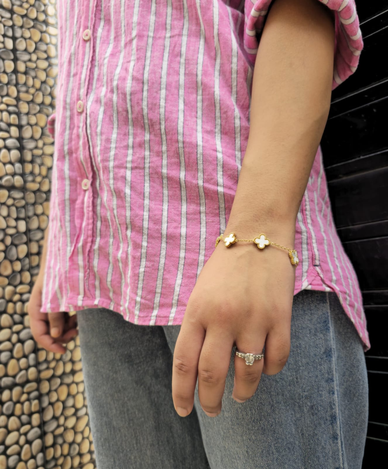 Gold-Plated White Clover Bracelet for Women