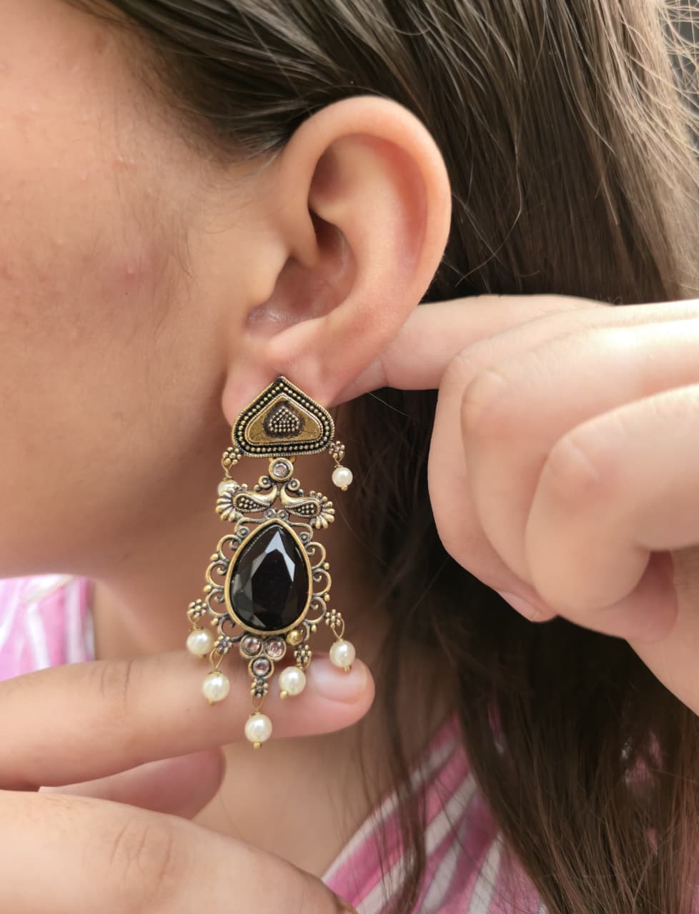 Elegant Black & Gold Traditional Earrings