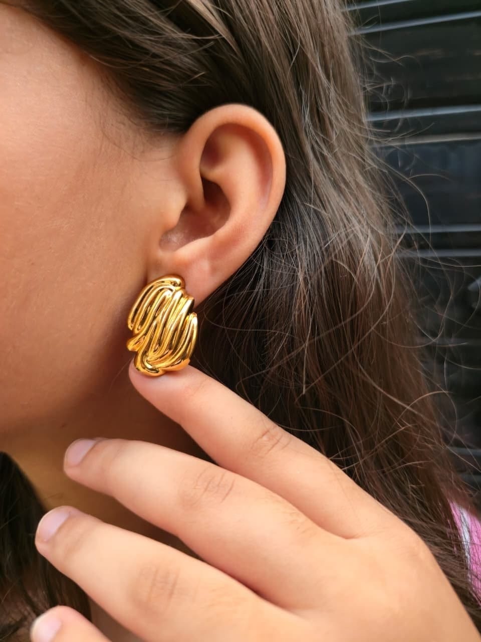 Gold-Plated Textured Stud Earrings for Women