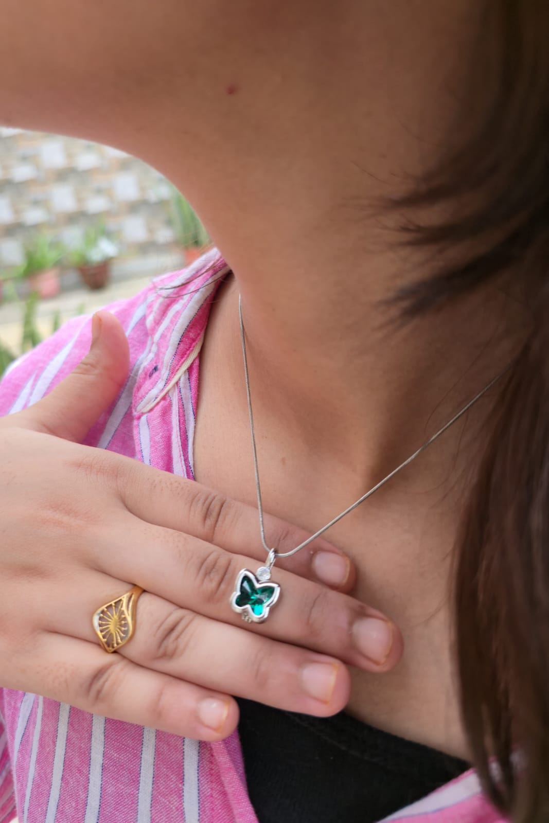 Colorful Butterfly Pendant Necklace with Interchangeable Stones