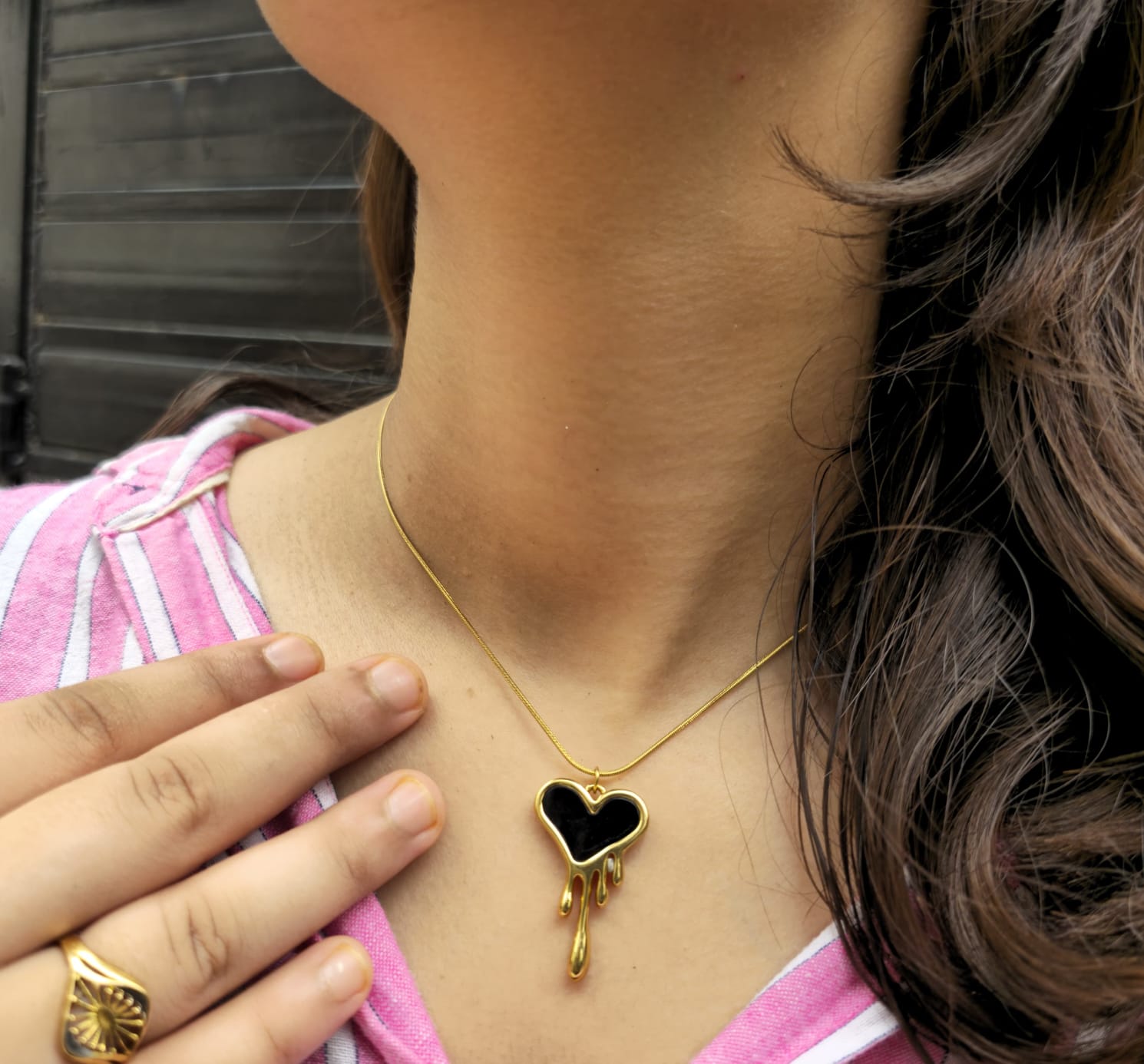 Anti-Tarnish Black Melted Heart Pendant Necklace for Women