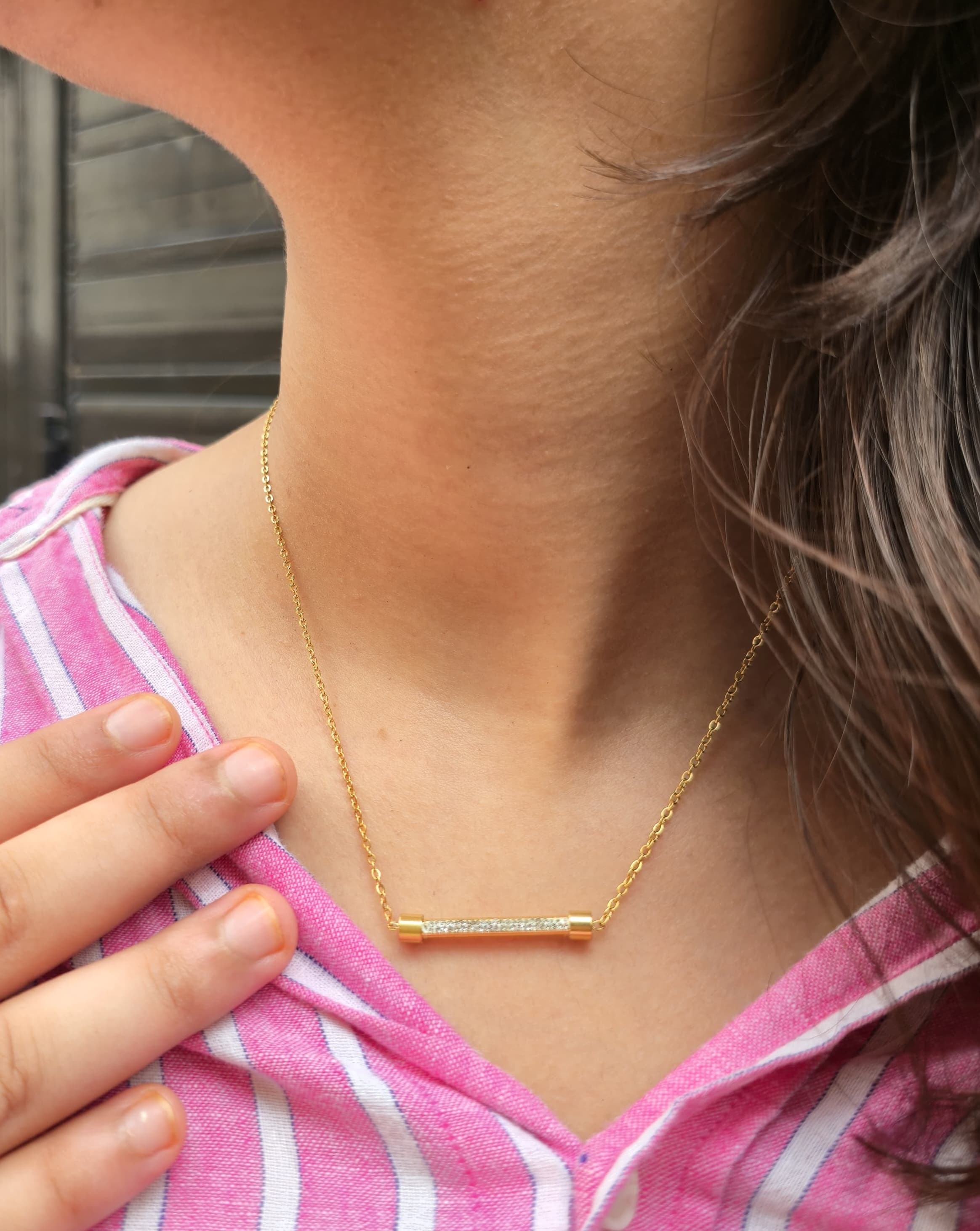 Anti-Tarnish Crystal Bar Pendant Necklace