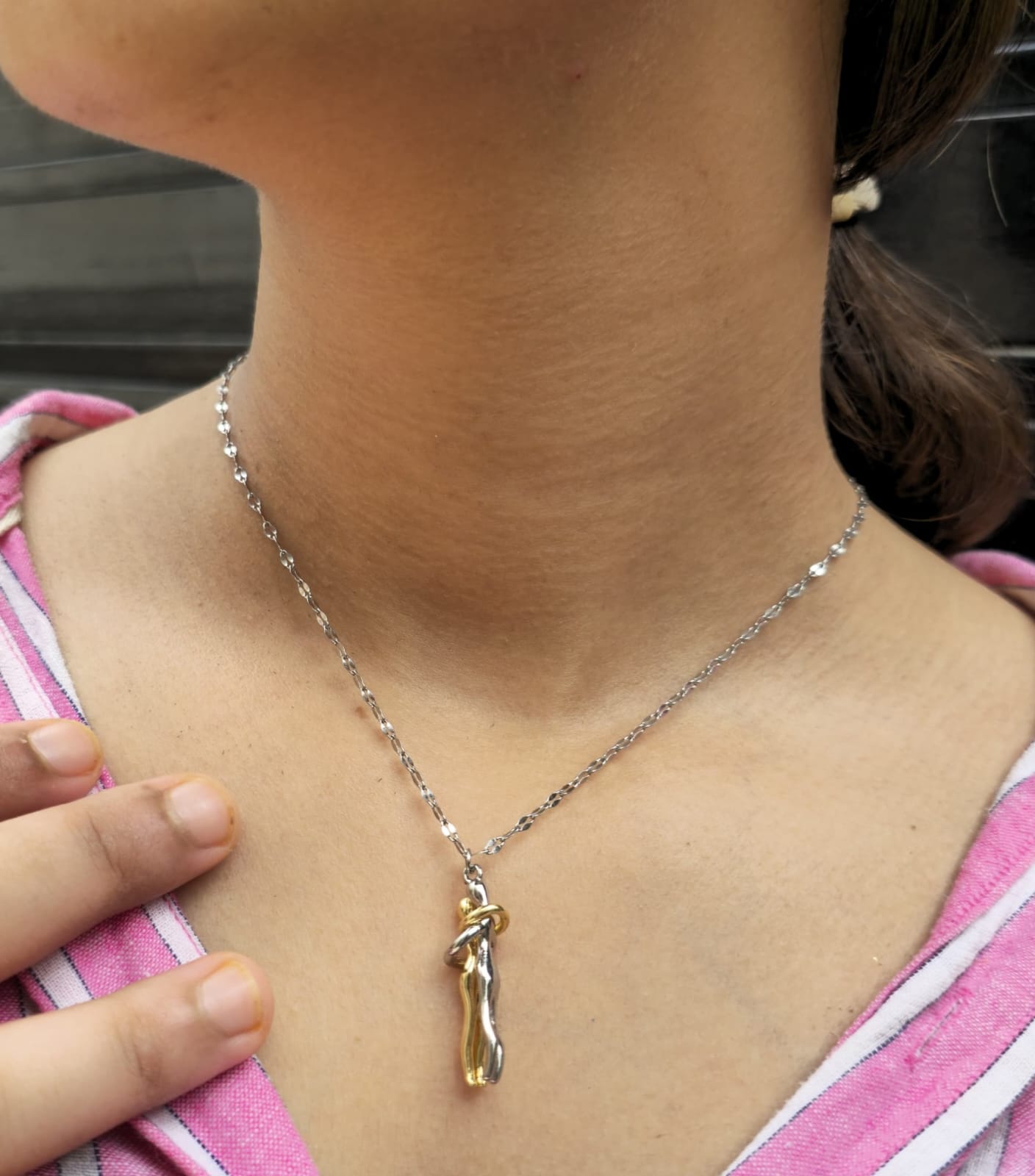 Anti-Tarnish Silver & Gold Embrace Pendant Necklace