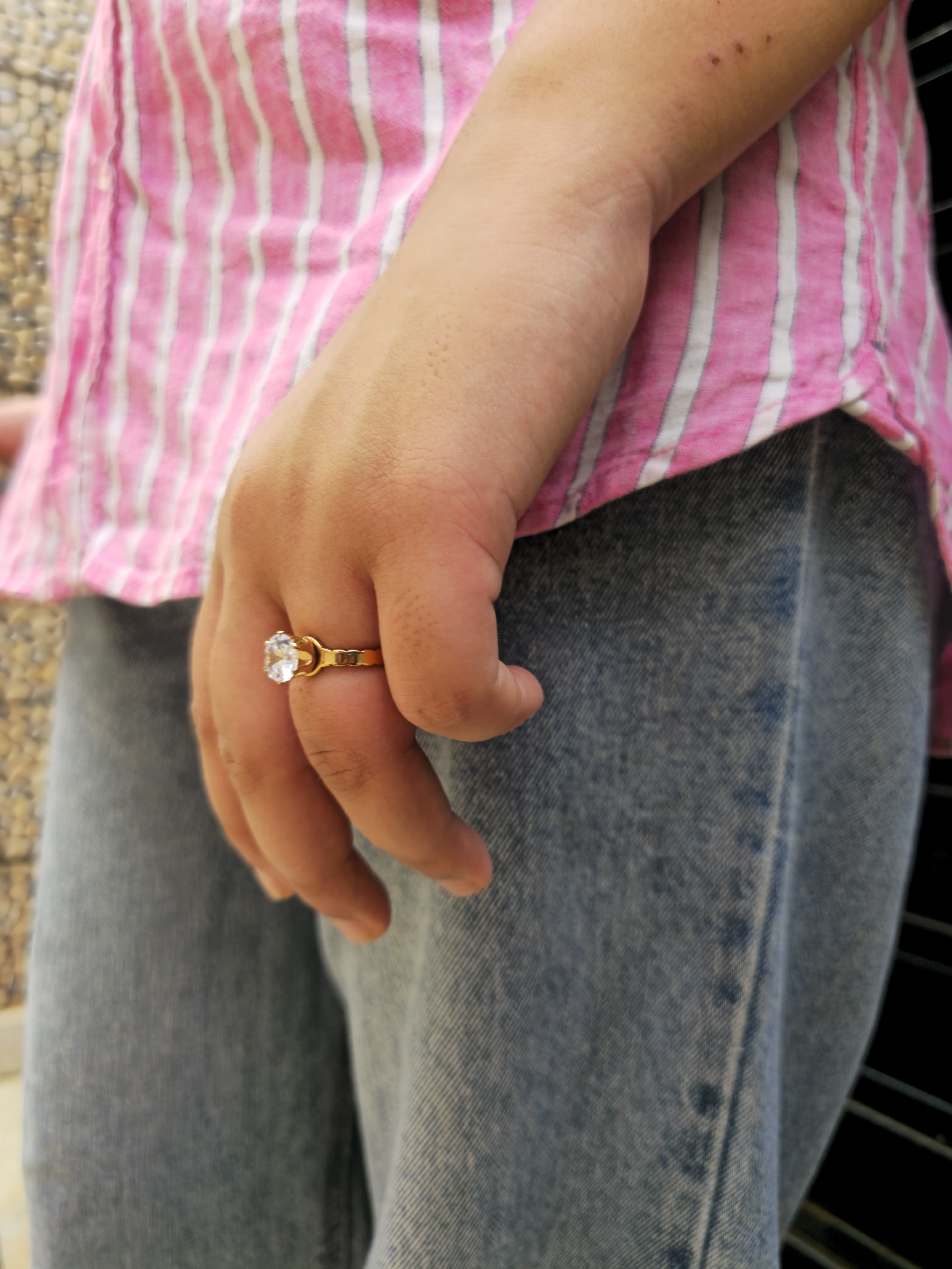 Gold Plated Solitaire Ring with Sparkling Crystal Stone